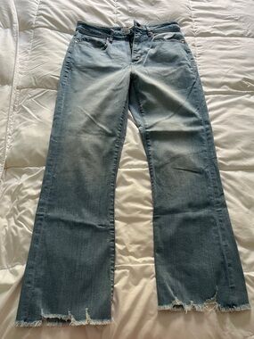 LOFT Light Blue cropped-flair Jeans with Raw Hem